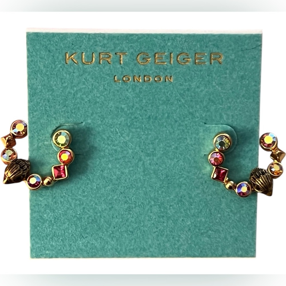 Kurt Geiger London NWT Gorgeous Mixed Crystal Half Circle Stud Earrings